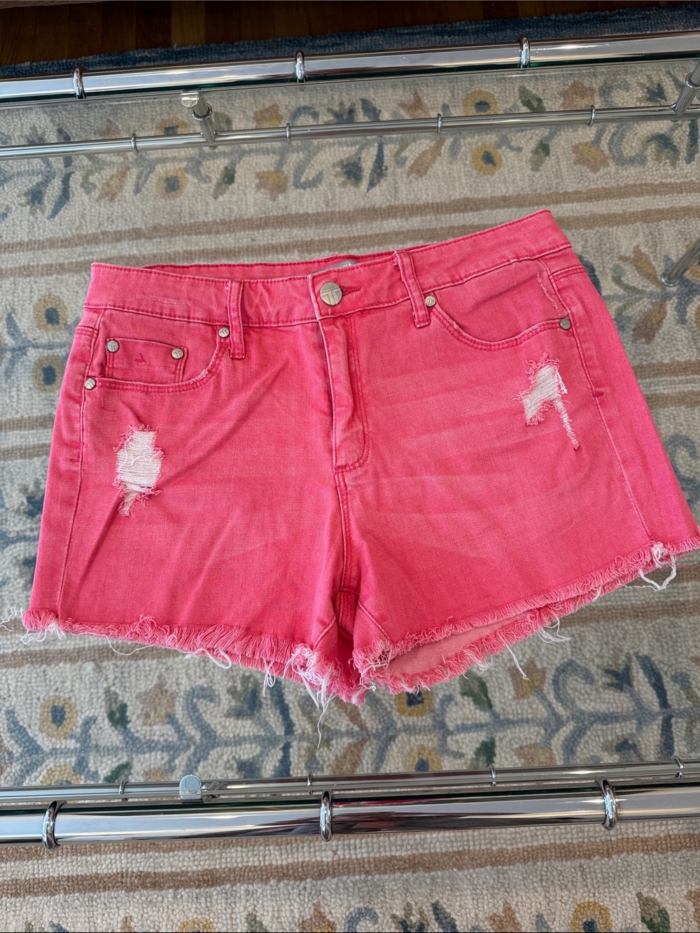 Tractr Hot Pink Distressed Denim Cutoff Shorts